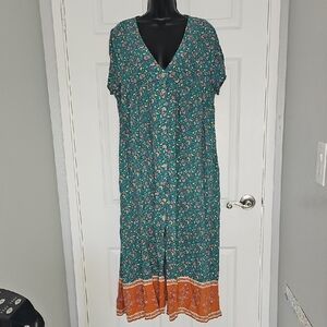 NATURAL LIFE Teal and Orange Floral Maxi Dress